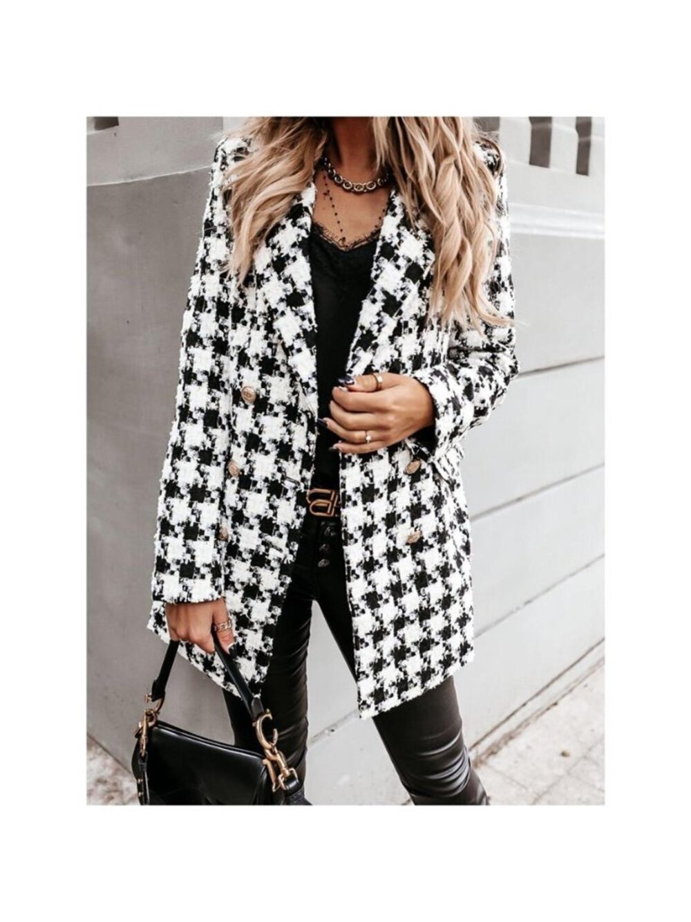 Plaid Tweed Double-Breasted Coat